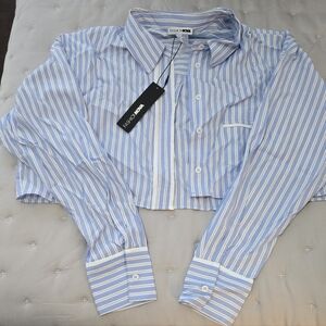 Fashion Nova Light Blue and White Striped Crop Top